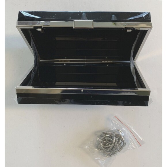 RACHEL ZOE Box of Style Clutch Handbag Black Silver with Metal Strap - Picture 6 of 10